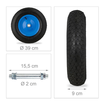 Blaues Schubkarrenrad mit Achse