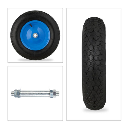 Blaues Schubkarrenrad mit Achse