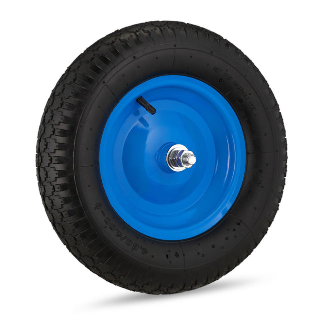 Roue de brouette bleue avec essieu