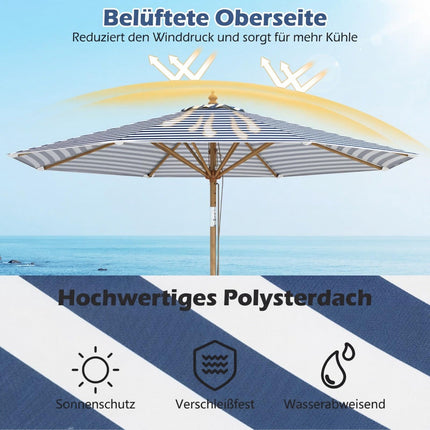 Blau-weiß gestreifter Sonnenschirm, 270cm, Neigbar