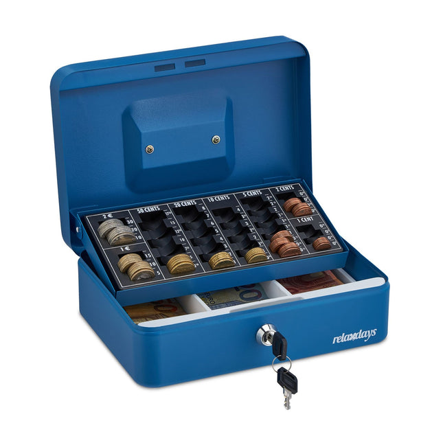Tiroir-caisse bleu avec compteur de pièces