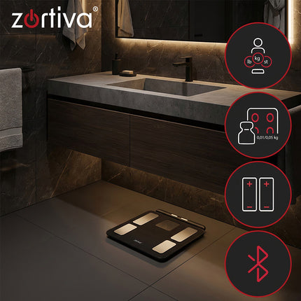 Balance de salle de bain analytique Bluetooth avec mesure de l'IMC et de la masse grasse