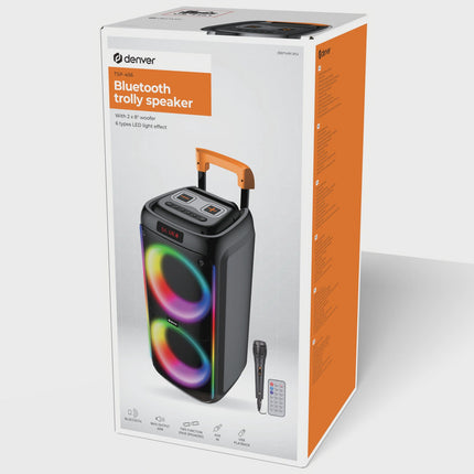 Bluetooth-Lautsprecher, 2x8" Tieftöner, 60W, LED-Beleuchtung, Schwarz