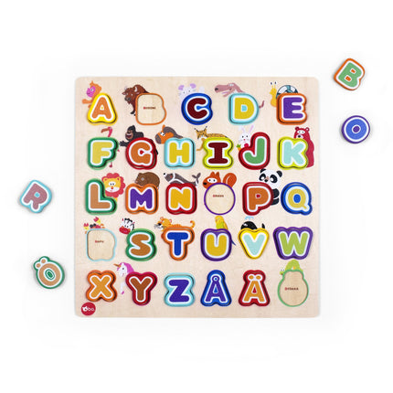 Bo. Puzzle éducatif en bois "Alphabet et animaux" (en langue finlandaise)