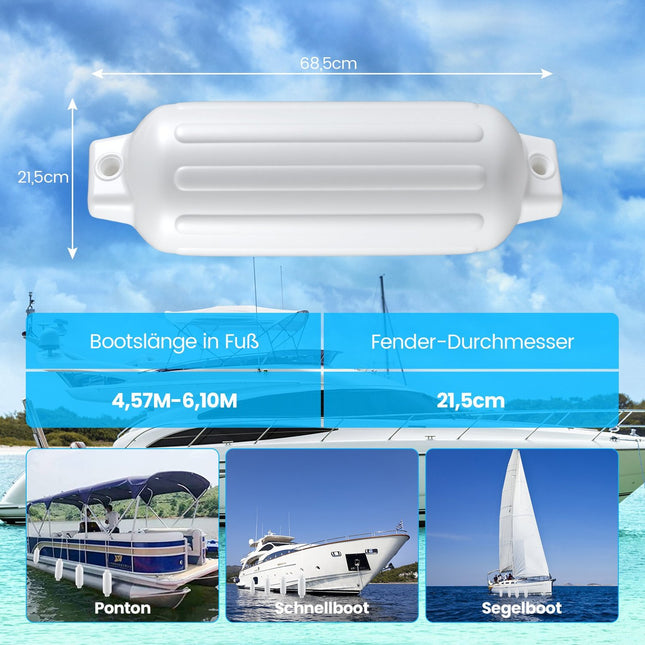Ensemble de défenses pour bateau - 4 pièces, 68,5 x 21,5 cm, PVC blanc