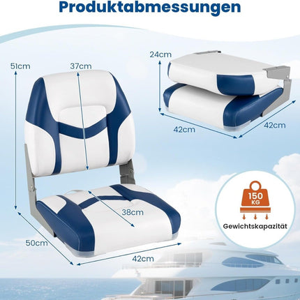 Ensemble de sièges de bateau, lot de 2, mousse de 7 cm, pliable, cuir PVC