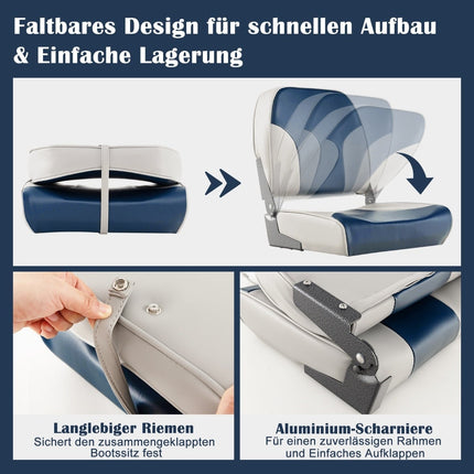 Boat Seat Set, 2-Piece, Foldable, Blue & Grey, PVC