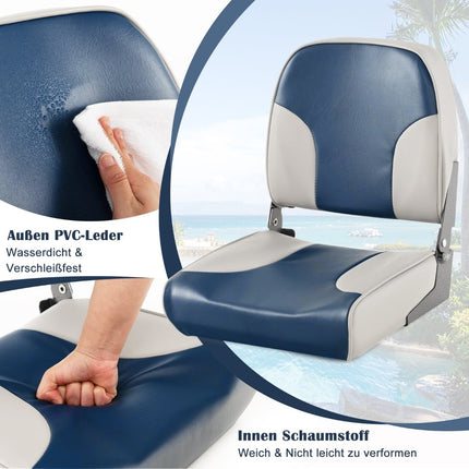 Boat Seat Set, 2-Piece, Foldable, Blue & Grey, PVC