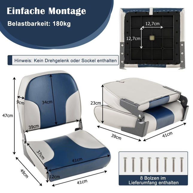 Ensemble de sièges pour bateau, 2 pièces, pliables, bleu et gris, en PVC