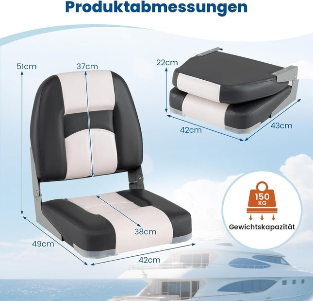 Lot de 2 sièges de bateau pliables en cuir PVC, coussin de 7 cm