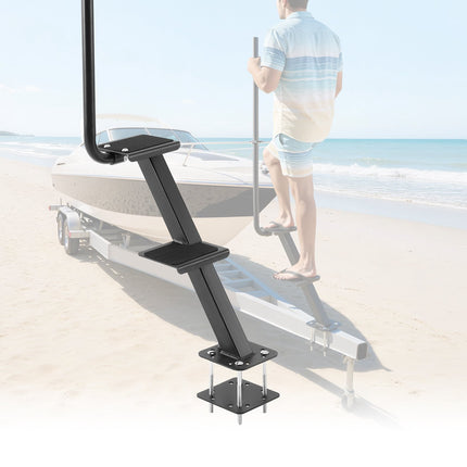 Boat Trailer Steps, 2-Step Steel With Handrail, Non-Slip