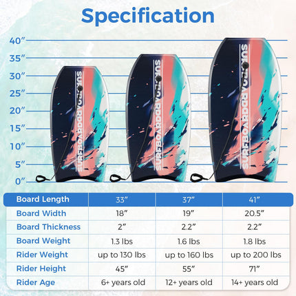 Bodyboard Boogie Board 33–41 Inch, EPS Core, Wrist Leash