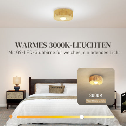 Boho Deckenleuchte mit Hanfseilschirm, G9 LED, 30cm