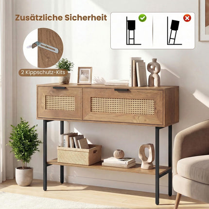 Boho-Konsole mit 2 Ablagen und offenem Stauraum, Natur