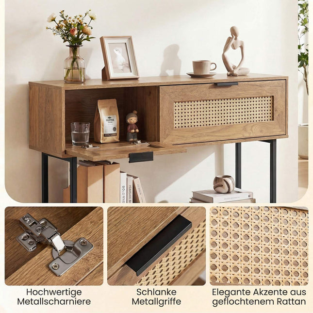 Boho-Konsole mit 2 Ablagen und offenem Stauraum, Natur