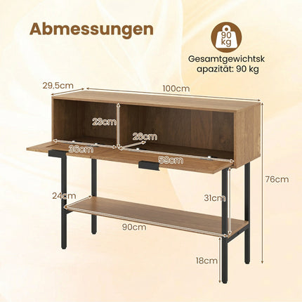 Boho-Konsole mit 2 Ablagen und offenem Stauraum, Natur