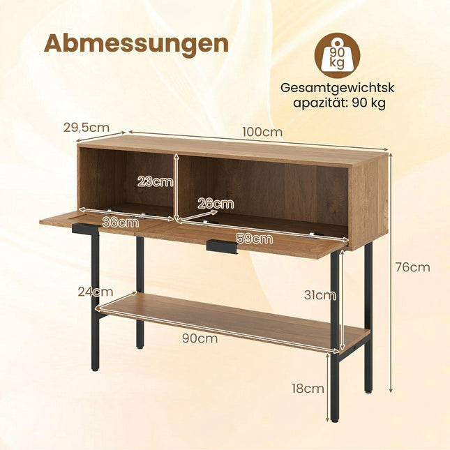 Boho-Konsole mit 2 Ablagen und offenem Stauraum, Natur