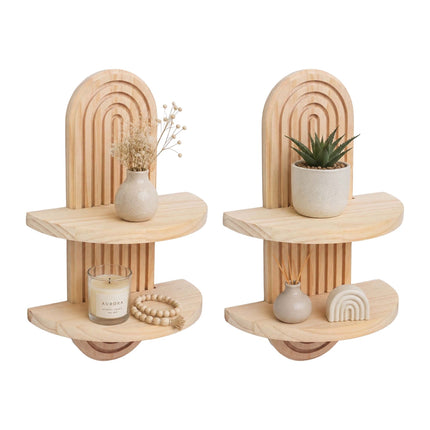 Étagères murales flottantes style bohème, lot de 2 – Pin, marron clair