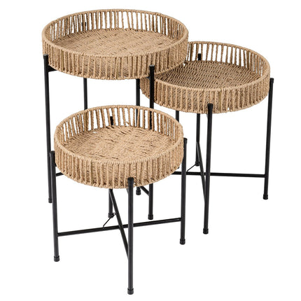 Boho Beistelltisch-Set zum Ineinanderschieben – handgefertigtes Seildesign