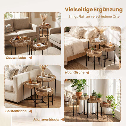 Boho Beistelltisch-Set zum Ineinanderschieben – handgefertigtes Seildesign