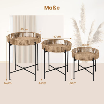 Boho Beistelltisch-Set zum Ineinanderschieben – handgefertigtes Seildesign