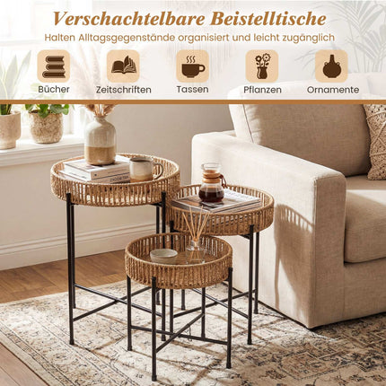 Boho Beistelltisch-Set zum Ineinanderschieben – handgefertigtes Seildesign
