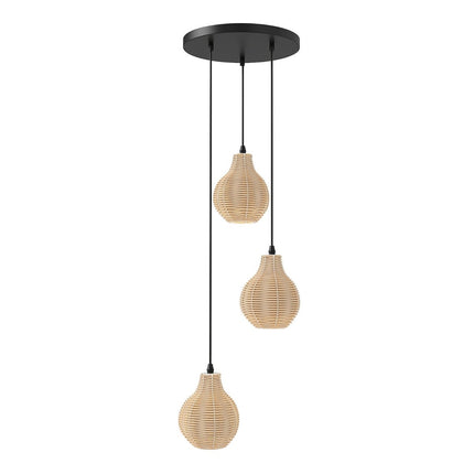 Suspension bohème en rotin, 3 lumières, hauteur réglable