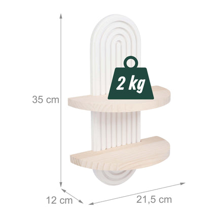Ensemble d'étagères murales bohèmes, 2 pièces – Pin naturel, blanc/marron