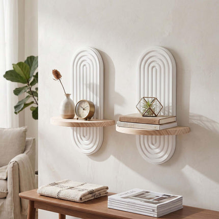 Ensemble d'étagères murales bohèmes, 2 pièces - Pin blanc naturel