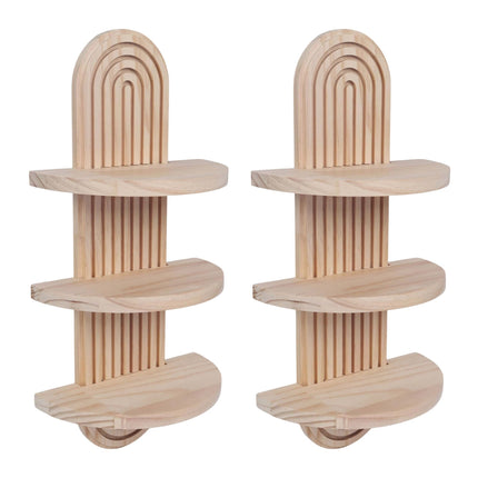 Boho-Wandregal-Set aus Holz, 2-teilig – Kiefernholz natur
