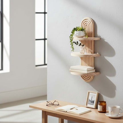 Boho-Wandregal-Set aus Holz, 2-teilig – Kiefernholz natur