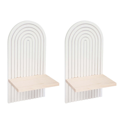 Ensemble d'étagères murales bohèmes en bois, blanc naturel, 2 pièces