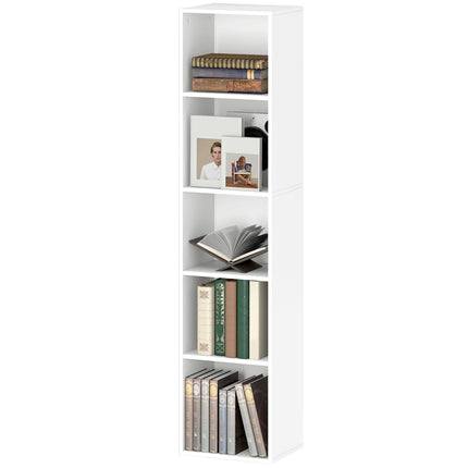 Bibliothèque, 5 compartiments, étagères réglables, bois, 30 x 24 x 133,5 cm, blanc