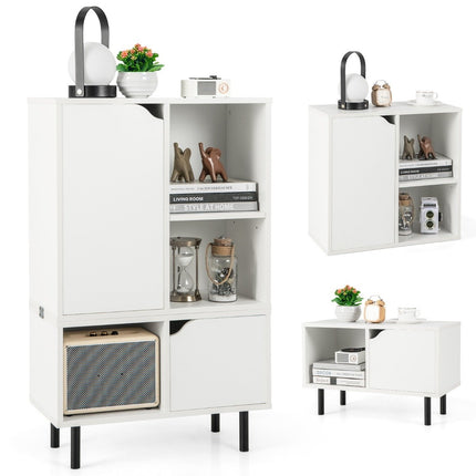Bücherregal stapelbares Bücherregal mit 2 Türen &amp; 5 Fächern teilbar mit verstellbarem Boden 60 x 30 x 96,5 cm weiß