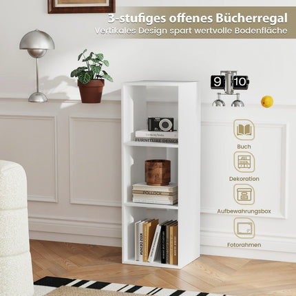 Bücherregal mit 3 Fächern Würfelregal Standregal offenes Regal weiß 35,5 x 33 x 103 cm