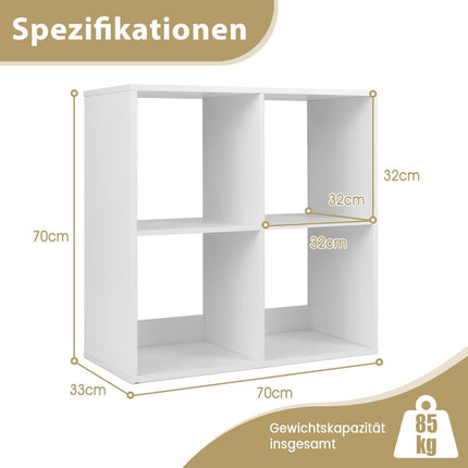 Bücherregal mit 4 Fächern Würfelregal Standregal offenes Regal modern weiß