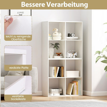 Bücherregal mit 4 Fächern Würfelregal Standregal offenes Regal modern weiß