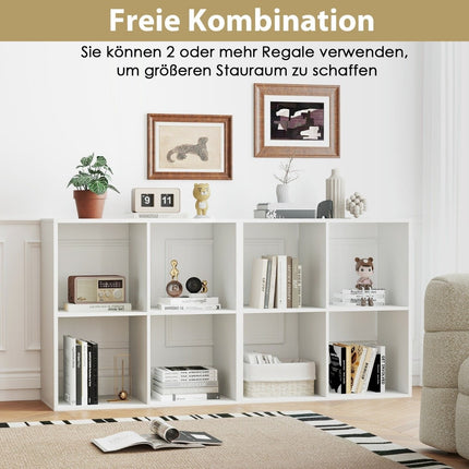 Bücherregal mit 4 Fächern Würfelregal Standregal offenes Regal modern weiß