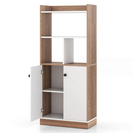 Bibliothèque avec armoire à deux portes Étagère sur pied à 3 niveaux avec compartiments ouverts 60 x 30 x 140 cm