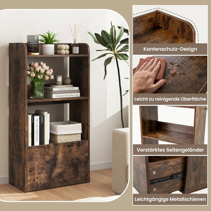 Bücherregal mit Schublade, Standregal mit 2 Fächern, Büroregal aus Holz, 55 x 29 x 105 cm, rustikal braun