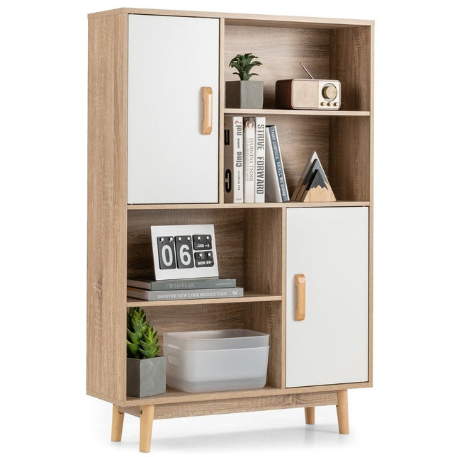 Bücherregal, 4-stöckiges Bücherregal mit 2 Türen, 4 offenen Regalen, 80 x 24 x 120 cm, Weiß