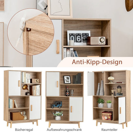 Bibliothèque 4 niveaux avec 2 portes 4 étagères ouvertes 80 x 24 x 120 cm Blanc
