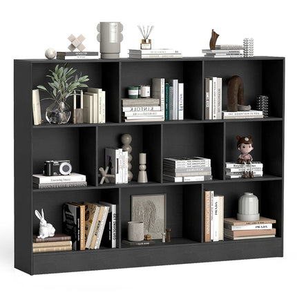 Bibliothèque à 10 compartiments, autoportante, 3 niveaux, noire