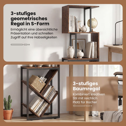Bücherregal mit 3 offenen Ablagen, Baumdesign, 39,5x25x122cm