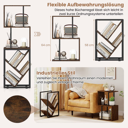 Bücherregal mit 3 offenen Ablagen, Baumdesign, 39,5x25x122cm