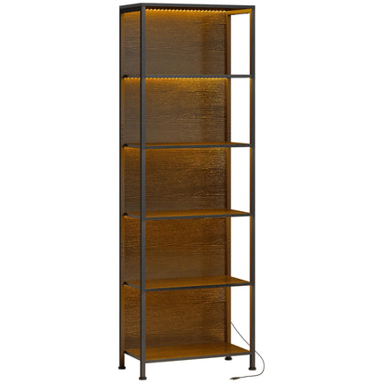 Bücherregal mit 5 Ablagen, LED-Beleuchtung, 7 Farben, Schwarz