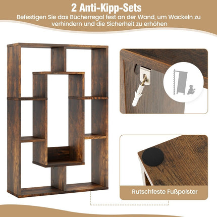Bücherregal mit 7 Fächern, freistehendes Würfelregal, 60x20x90 cm, Kaffee