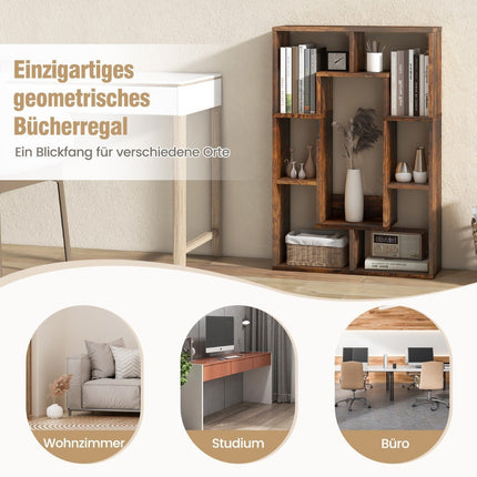 Bücherregal mit 7 Fächern, freistehendes Würfelregal, 60x20x90 cm, Kaffee