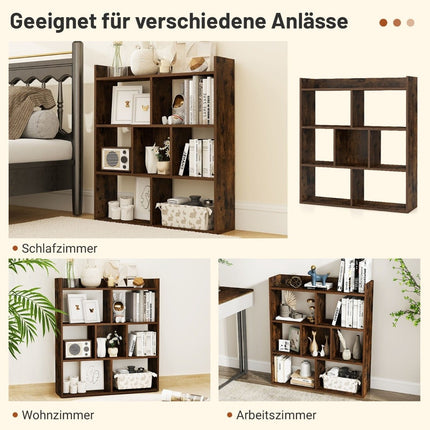 Bücherregal mit 7 Fächern, 80x20x90 cm, Kaffeefarben
