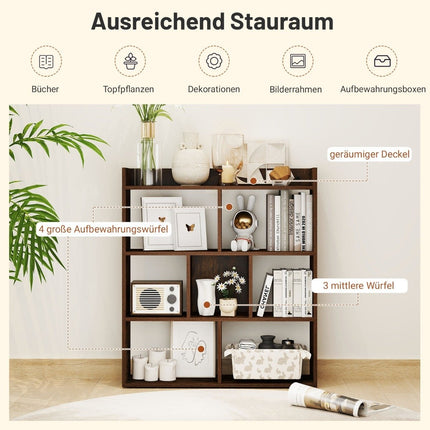 Bücherregal mit 7 Fächern, 80x20x90 cm, Kaffeefarben
